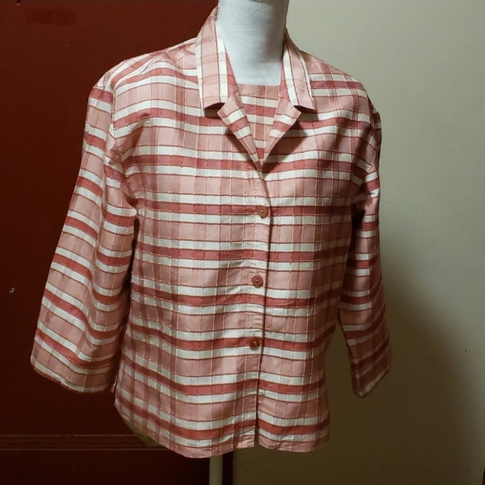 Josephine Chaus Silk Plaid Blouse & Cami